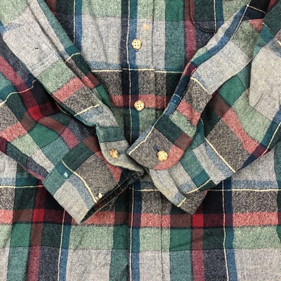 Pendleton 100% Wool Flannel Button Up Shirt Youth Large L Green Red B30 - Picture 3 of 5
